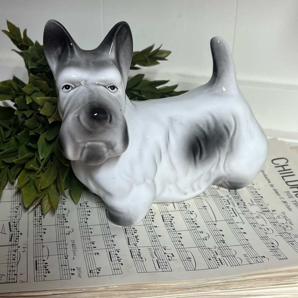 Ceramic Dog Figurine in Black and White